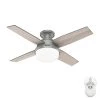Dempsey 44 in. Indoor Matte Silver Ceiling Fan with Light Kit and Remote Included by Hunter -Hunter Sales matte silver hunter ceiling fans with lights 51757 64 1000