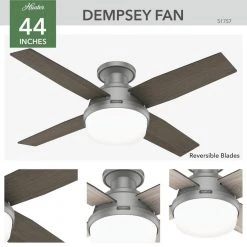 Dempsey 44 in. Indoor Matte Silver Ceiling Fan with Light Kit and Remote Included by Hunter -Hunter Sales matte silver hunter ceiling fans with lights 51757 c3 1000