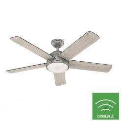 Romulus 54 in. Integrated LED Indoor Matte Silver Smart Ceiling Fan with Light Kit and Remote Control by Hunter -Hunter Sales matte silver hunter ceiling fans with lights 59480 c3 1000