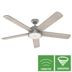 Romulus 60 in. Integrated LED Indoor Matte Silver Smart Ceiling Fan with Light Kit and Remote by Hunter -Hunter Sales matte silver hunter ceiling fans with lights 59486 a0 1000