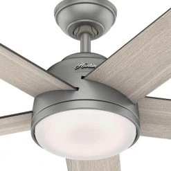Romulus 60 in. Integrated LED Indoor Matte Silver Smart Ceiling Fan with Light Kit and Remote by Hunter -Hunter Sales matte silver hunter ceiling fans with lights 59486 fa 1000