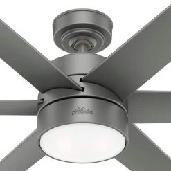 Solaria 60 in. Integrated LED Indoor/Outdoor Matte Silver Ceiling Fan with Light Kit and Wall Control by Hunter -Hunter Sales matte silver hunter ceiling fans with lights 59625 44 1000