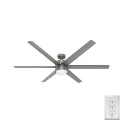 Solaria 72 in. Integrated LED Outdoor Matte Silver Ceiling Fan with Light Kit and Remote Control by Hunter