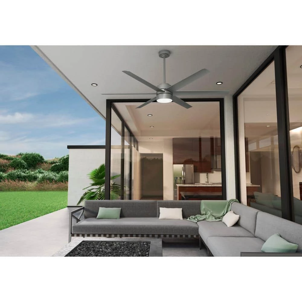 Solaria 72 in. Integrated LED Outdoor Matte Silver Ceiling Fan with Light Kit and Remote Control by Hunter 4 Solaria 72 in. Integrated LED Outdoor Matte Silver Ceiling Fan with Light Kit and Remote Control by Hunter - Image 2