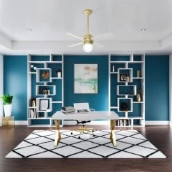 Hepburn 44 in. LED Indoor Modern Brass Ceiling Fan with Light and Wall Control by Hunter -Hunter Sales modern brass hunter ceiling fans with lights 52313 4f 1000