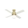 Hepburn 44 in. LED Indoor Modern Brass Ceiling Fan with Light and Wall Control by Hunter -Hunter Sales modern brass hunter ceiling fans with lights 52313 64 1000