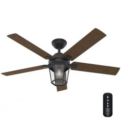 Candle Bay 52 in. Indoor/Outdoor Natural Iron Ceiling Fan with Light Kit and Remote by Hunter