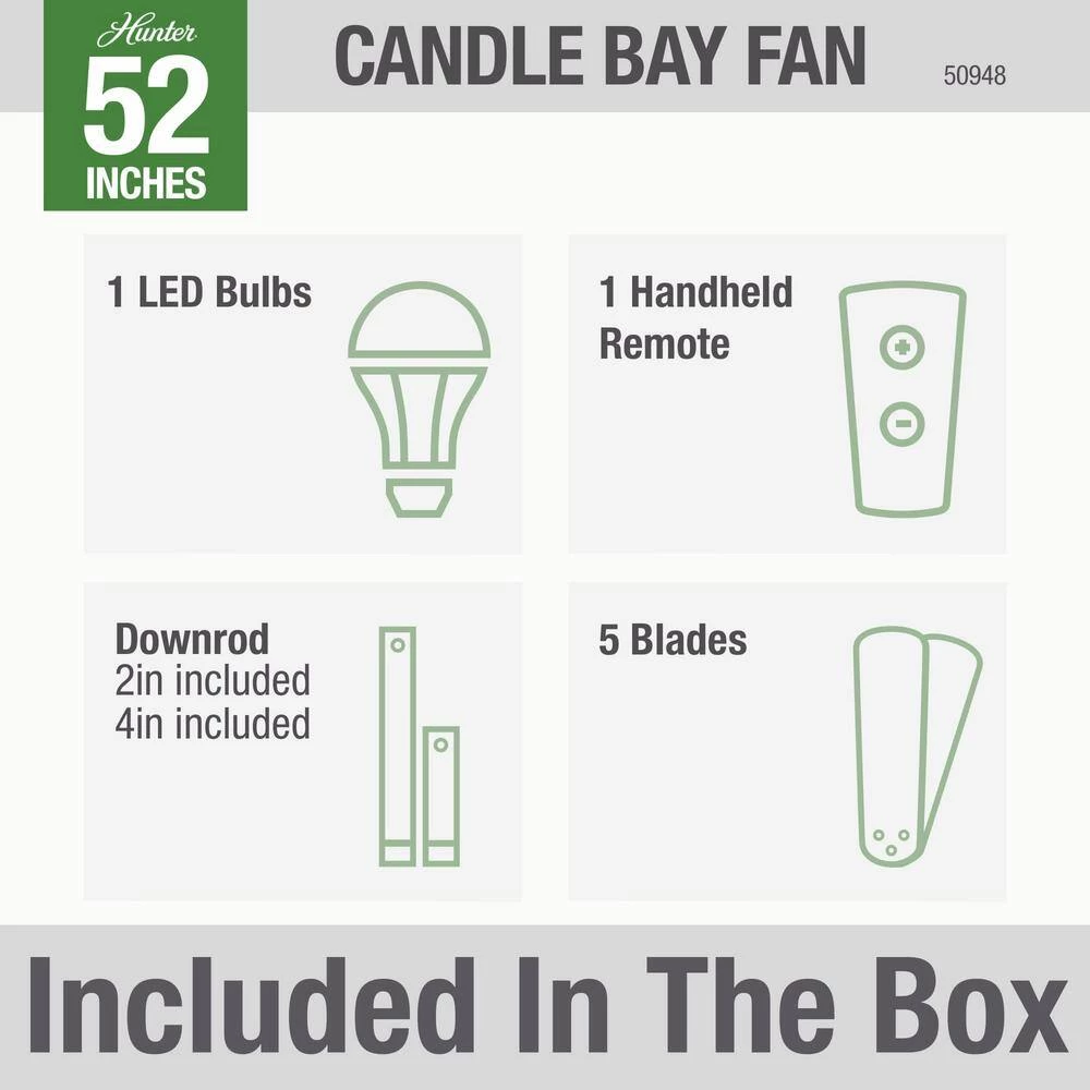 Candle Bay 52 in. Indoor/Outdoor Natural Iron Ceiling Fan with Light Kit and Remote by Hunter 8 Candle Bay 52 in. Indoor/Outdoor Natural Iron Ceiling Fan with Light Kit and Remote by Hunter - Image 6