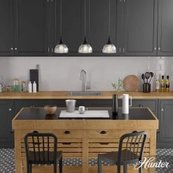 Cypress Grove 3 Light Natural Iron Island Chandelier with Clear Holophane Glass Shades Kitchen Light by Hunter -Hunter Sales natural iron hunter chandeliers 19141 40 1000