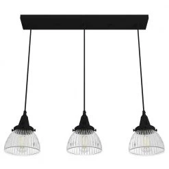 Cypress Grove 3 Light Natural Iron Island Chandelier with Clear Holophane Glass Shades Kitchen Light by Hunter -Hunter Sales natural iron hunter chandeliers 19141 4f 1000