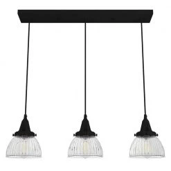 Cypress Grove 3 Light Natural Iron Island Chandelier with Clear Holophane Glass Shades Kitchen Light by Hunter