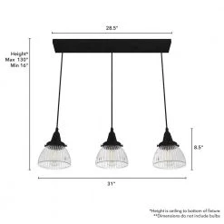 Cypress Grove 3 Light Natural Iron Island Chandelier with Clear Holophane Glass Shades Kitchen Light by Hunter -Hunter Sales natural iron hunter chandeliers 19141 77 1000