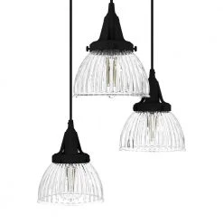 Cypress Grove 3 Light Natural Iron Waterfall Chandelier with Clear Holophane Glass Shades Kitchen Light by Hunter -Hunter Sales natural iron hunter chandeliers 19174 1d 1000