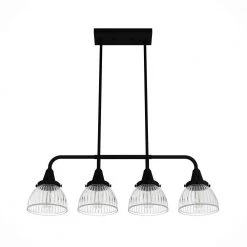 Cypress Grove 4 Light Natural Iron Billiard Chandelier with Clear Holophane Glass Shades Kitchen Light by Hunter -Hunter Sales natural iron hunter chandeliers 19184 1f 1000