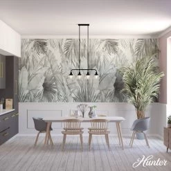 Cypress Grove 4 Light Natural Iron Billiard Chandelier with Clear Holophane Glass Shades Kitchen Light by Hunter -Hunter Sales natural iron hunter chandeliers 19184 40 1000