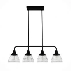 Cypress Grove 4 Light Natural Iron Billiard Chandelier with Clear Holophane Glass Shades Kitchen Light by Hunter