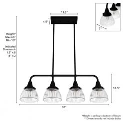 Cypress Grove 4 Light Natural Iron Billiard Chandelier with Clear Holophane Glass Shades Kitchen Light by Hunter -Hunter Sales natural iron hunter chandeliers 19184 66 1000