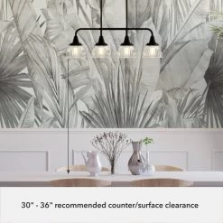 Cypress Grove 4 Light Natural Iron Billiard Chandelier with Clear Holophane Glass Shades Kitchen Light by Hunter -Hunter Sales natural iron hunter chandeliers 19184 77 1000