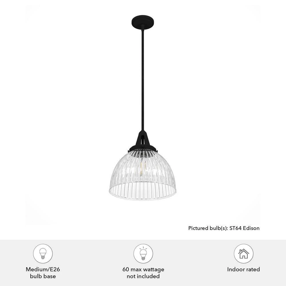 Cypress Grove 1 Light Natural Iron Pendant Light Island with Clear Holophane Glass Shade Dining Room Light by Hunter 7 Cypress Grove 1 Light Natural Iron Pendant Light Island with Clear Holophane Glass Shade Dining Room Light by Hunter - Image 5