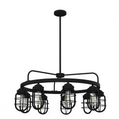 Starklake 9-Light Natural Iron Wagon Wheel Chandelier with Caged Metal Shades by Hunter