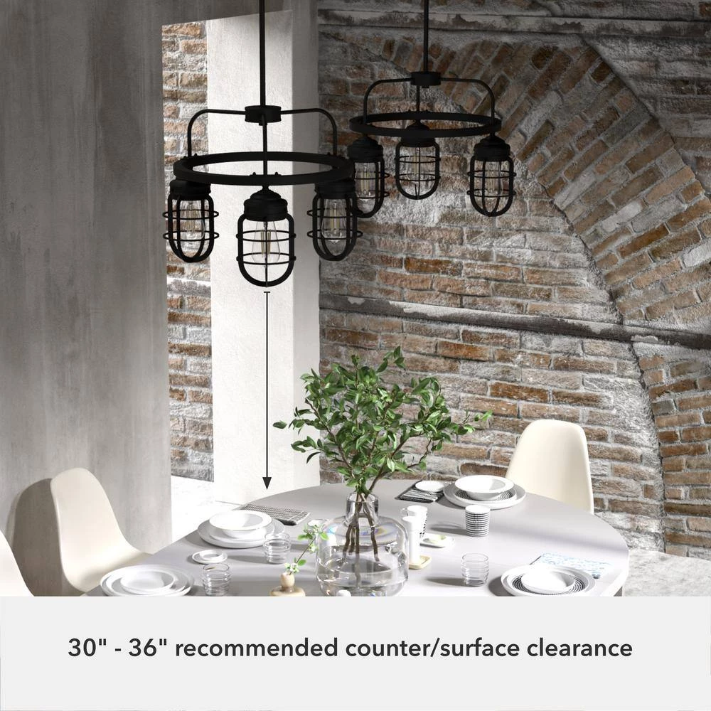 Starklake 3-Light Natural Iron Wagon Wheel Chandelier with Caged Metal Shades by Hunter 7 Starklake 3-Light Natural Iron Wagon Wheel Chandelier with Caged Metal Shades by Hunter - Image 5