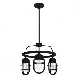 Starklake 3-Light Natural Iron Wagon Wheel Chandelier with Caged Metal Shades by Hunter