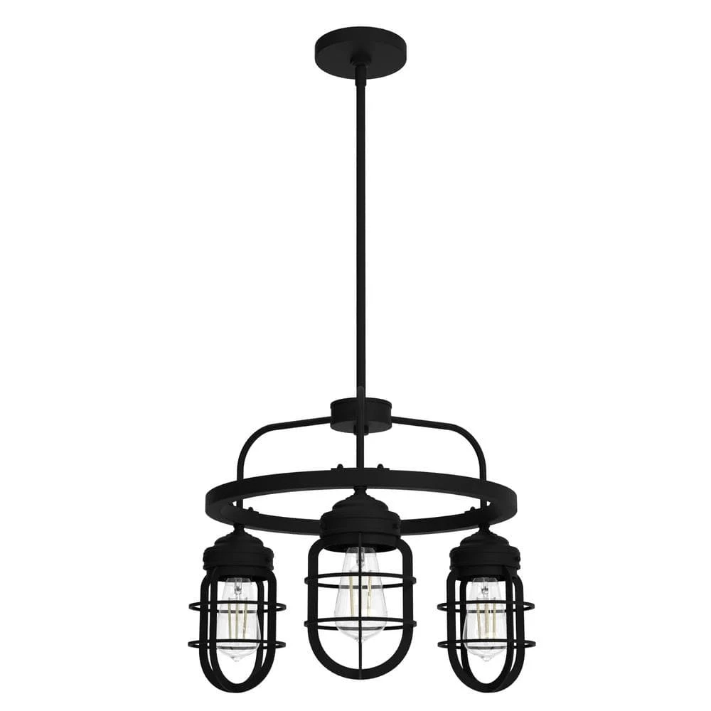 Starklake 3-Light Natural Iron Wagon Wheel Chandelier with Caged Metal Shades by Hunter 3 Starklake 3-Light Natural Iron Wagon Wheel Chandelier with Caged Metal Shades by Hunter