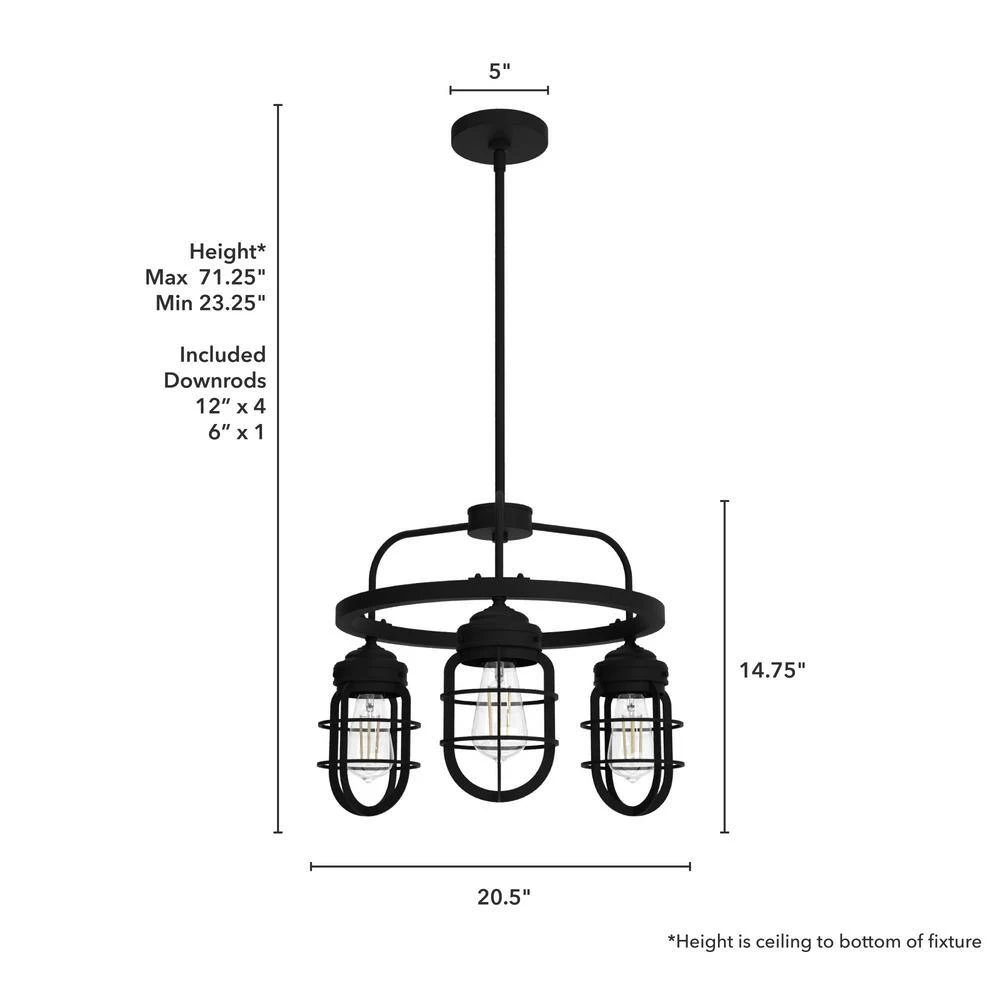 Starklake 3-Light Natural Iron Wagon Wheel Chandelier with Caged Metal Shades by Hunter 8 Starklake 3-Light Natural Iron Wagon Wheel Chandelier with Caged Metal Shades by Hunter - Image 6