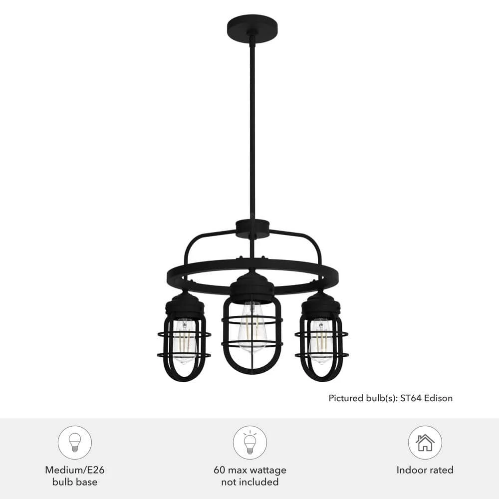 Starklake 3-Light Natural Iron Wagon Wheel Chandelier with Caged Metal Shades by Hunter 9 Starklake 3-Light Natural Iron Wagon Wheel Chandelier with Caged Metal Shades by Hunter - Image 7