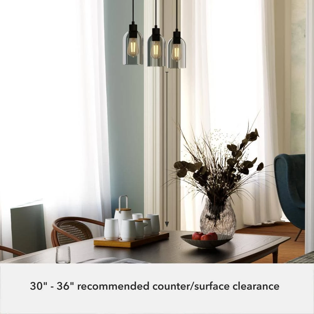 Lochemeade 3 Light Natural Iron Shaded Chandelier with Smoked Glass Shades Kitchen Light by Hunter 8 Lochemeade 3 Light Natural Iron Shaded Chandelier with Smoked Glass Shades Kitchen Light by Hunter - Image 6