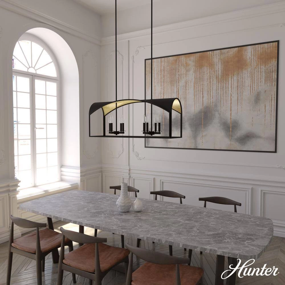 Dukestown 8-Light Natural Iron Island Chandelier with Gold Leaf Detailing by Hunter 5 Dukestown 8-Light Natural Iron Island Chandelier with Gold Leaf Detailing by Hunter - Image 3