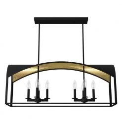 Dukestown 8-Light Natural Iron Island Chandelier with Gold Leaf Detailing by Hunter