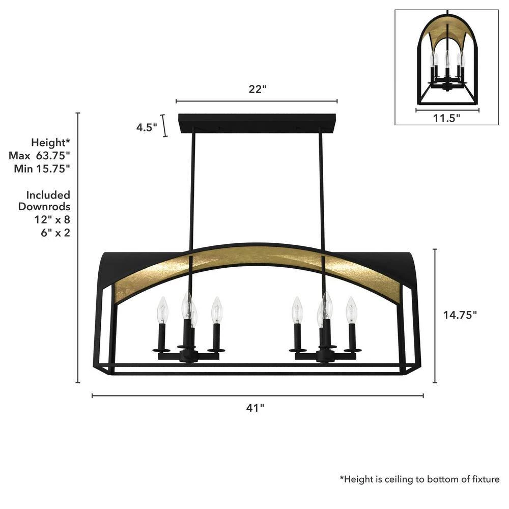 Dukestown 8-Light Natural Iron Island Chandelier with Gold Leaf Detailing by Hunter 8 Dukestown 8-Light Natural Iron Island Chandelier with Gold Leaf Detailing by Hunter - Image 6