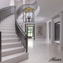 Dukestown 8-Light Natural Iron Lantern Pendant Light with Gold Detail by Hunter -Hunter Sales natural iron hunter chandeliers 19735 40 1000