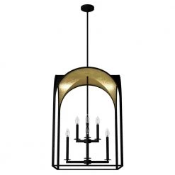 Dukestown 8-Light Natural Iron Lantern Pendant Light with Gold Detail by Hunter