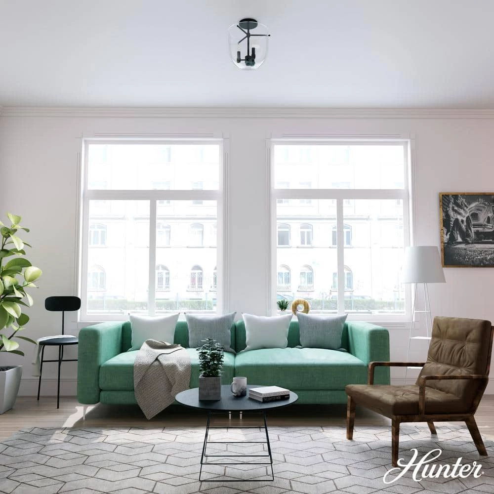 Sacha 11 in. 3 Light Natural Iron Semi Flush Mount Bedroom Light by Hunter 5 Sacha 11 in. 3 Light Natural Iron Semi Flush Mount Bedroom Light by Hunter - Image 3