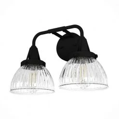 Cypress Grove 15.75 in. 2 Light Natural Iron Vanity Light with Clear Holophane Glass Shades Bathroom Light by Hunter