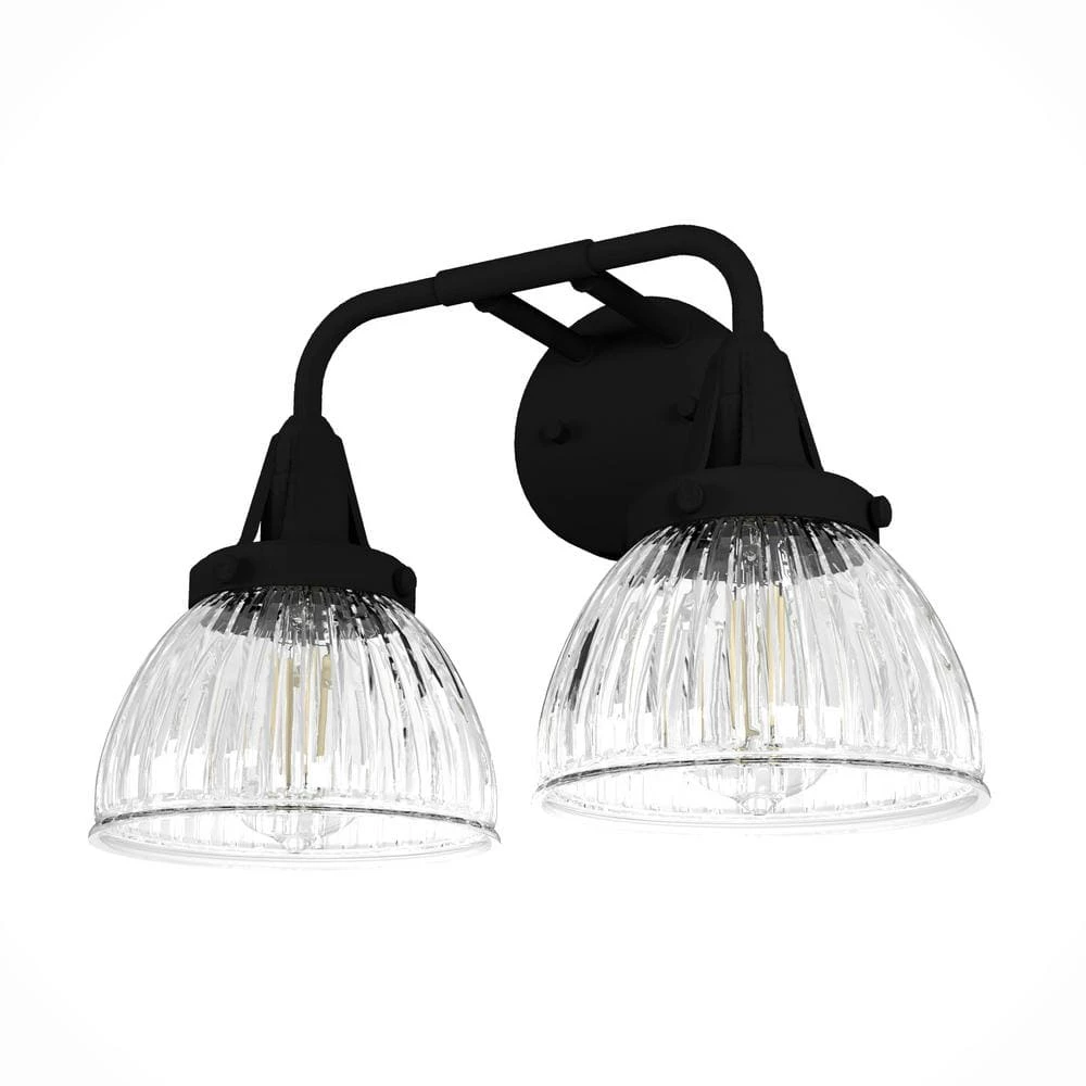 Cypress Grove 15.75 in. 2 Light Natural Iron Vanity Light with Clear Holophane Glass Shades Bathroom Light by Hunter 3 Cypress Grove 15.75 in. 2 Light Natural Iron Vanity Light with Clear Holophane Glass Shades Bathroom Light by Hunter