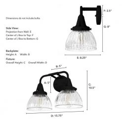 Cypress Grove 15.75 in. 2 Light Natural Iron Vanity Light with Clear Holophane Glass Shades Bathroom Light by Hunter 16 Cypress Grove 15.75 in. 2 Light Natural Iron Vanity Light with Clear Holophane Glass Shades Bathroom Light by Hunter -Hunter Sales natural iron hunter vanity lighting 19255 77 1000