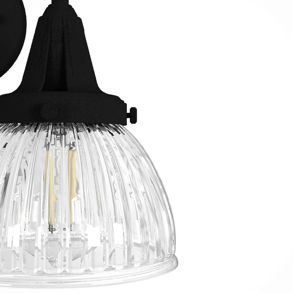 Cypress Grove 15.75 in. 2 Light Natural Iron Vanity Light with Clear Holophane Glass Shades Bathroom Light by Hunter 6 Cypress Grove 15.75 in. 2 Light Natural Iron Vanity Light with Clear Holophane Glass Shades Bathroom Light by Hunter - Image 4