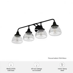 Cypress Grove 33 in. 4 Light Natural Iron Vanity Light with Clear Holophane Glass Shades Bathroom Light by Hunter -Hunter Sales natural iron hunter vanity lighting 19259 1d 1000