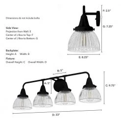 Cypress Grove 33 in. 4 Light Natural Iron Vanity Light with Clear Holophane Glass Shades Bathroom Light by Hunter -Hunter Sales natural iron hunter vanity lighting 19259 66 1000