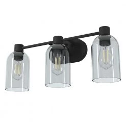 Lochemeade 22.5 in. 3 Light Natural Iron Vanity Light with Smoked Glass Shades Bathroom Light by Hunter