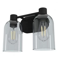 Lochemeade 12.5 in. 2 Light Natural Iron Vanity Light with Smoked Glass Shades Bathroom Light by Hunter