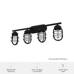 Starklake 34 in. 4 Light Natural Iron Vanity Light with Metal Shades Bathroom Light by Hunter -Hunter Sales natural iron hunter vanity lighting 19846 1d 1000