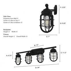 Starklake 34 in. 4 Light Natural Iron Vanity Light with Metal Shades Bathroom Light by Hunter -Hunter Sales natural iron hunter vanity lighting 19846 66 1000