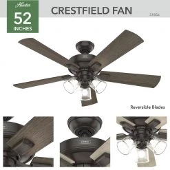 Crestfield 52 in. Indoor Noble Bronze Ceiling Fan with Light Kit and Remote by Hunter -Hunter Sales noble bronze hunter ceiling fans with lights 51856 1d 1000