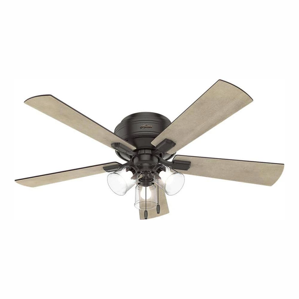 Crestfield 52 in. LED Indoor Low Profile Noble Bronze Ceiling Fan with 3-Light Kit by Hunter 3 Crestfield 52 in. LED Indoor Low Profile Noble Bronze Ceiling Fan with 3-Light Kit by Hunter
