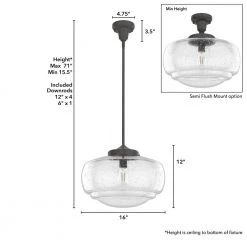 Saddle Creek 1 Light Noble Bronze Large Pendant with Seeded Glass Shade Kitchen Light by Hunter 15 Saddle Creek 1 Light Noble Bronze Large Pendant with Seeded Glass Shade Kitchen Light by Hunter -Hunter Sales noble bronze hunter chandeliers 19191 1d 1000