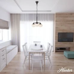 Saddle Creek 3-Light Noble Bronze Schoolhouse Chandelier with Cased White Glass Shades by Hunter -Hunter Sales noble bronze hunter chandeliers 19357 40 1000